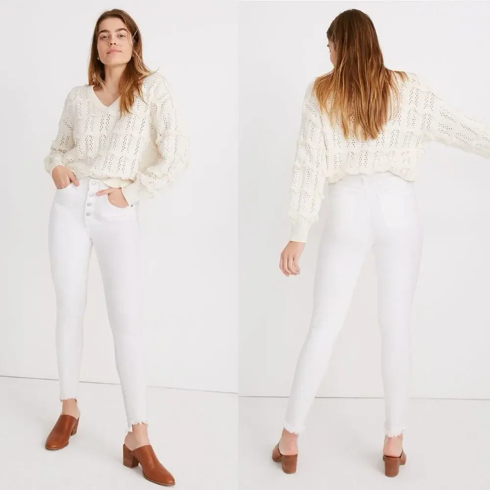 Madewell 10” High Rise Skinny Jeans Step Hem Pure White sz 36 Tall